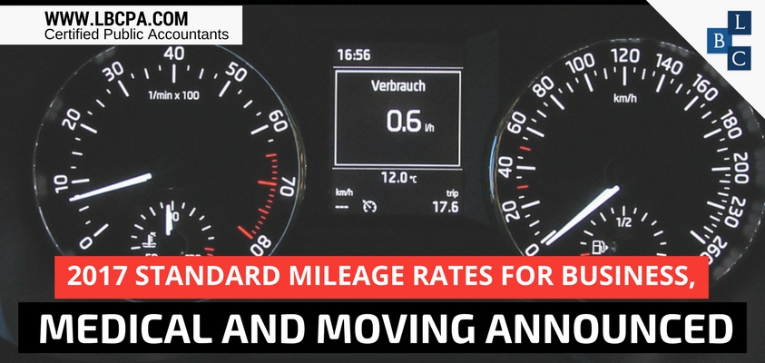 2017 Standard Mileage Rates for Business, Medical and Moving Announced